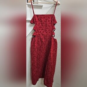 Celandine Rio Batik Cutout Midi Dress | Anthropologie | Size L | Red Batik